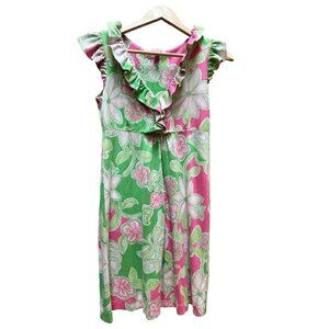 Lilly Pulitzer Clare Ruffle "Hit The Spot" Sleeveless Dress Green & Pink Size XS